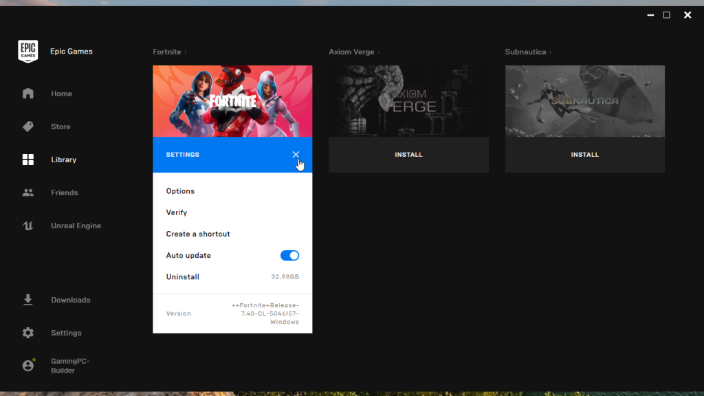 copy fortnite to another pc - open the epic games launcher go to library click the gear icon in fortnite thumbnail and click uninstall open the epic games launcher go to library click the gear icon in fortnite thumbnail and click uninstall - copy fortnite to another pc